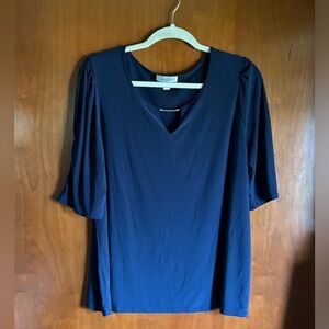 Dressbarn blue top with silver embellishment short sleeve top. Size 1X